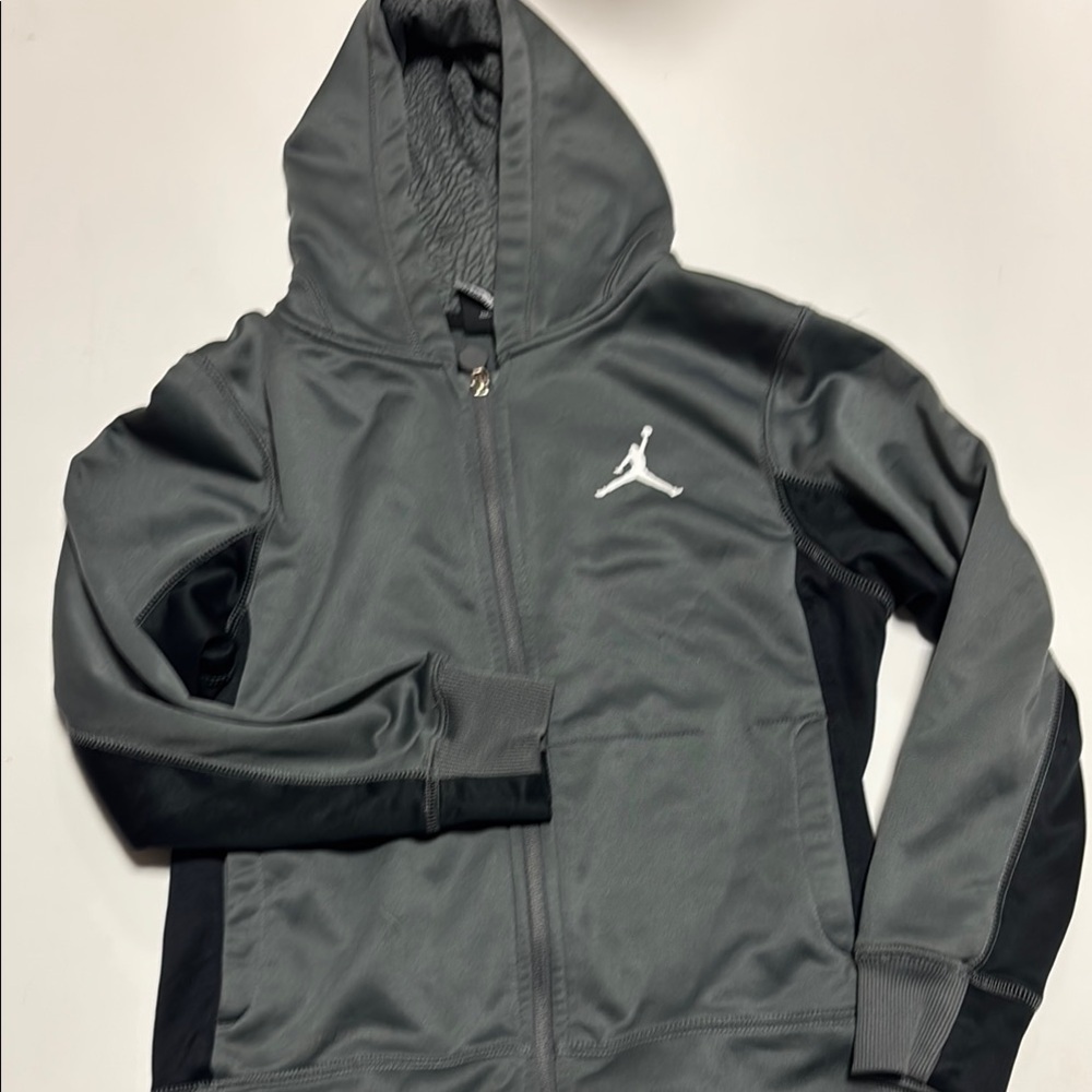 Jordan Nike thermafit Gray and Black Zip-Up Hoodie youth medium